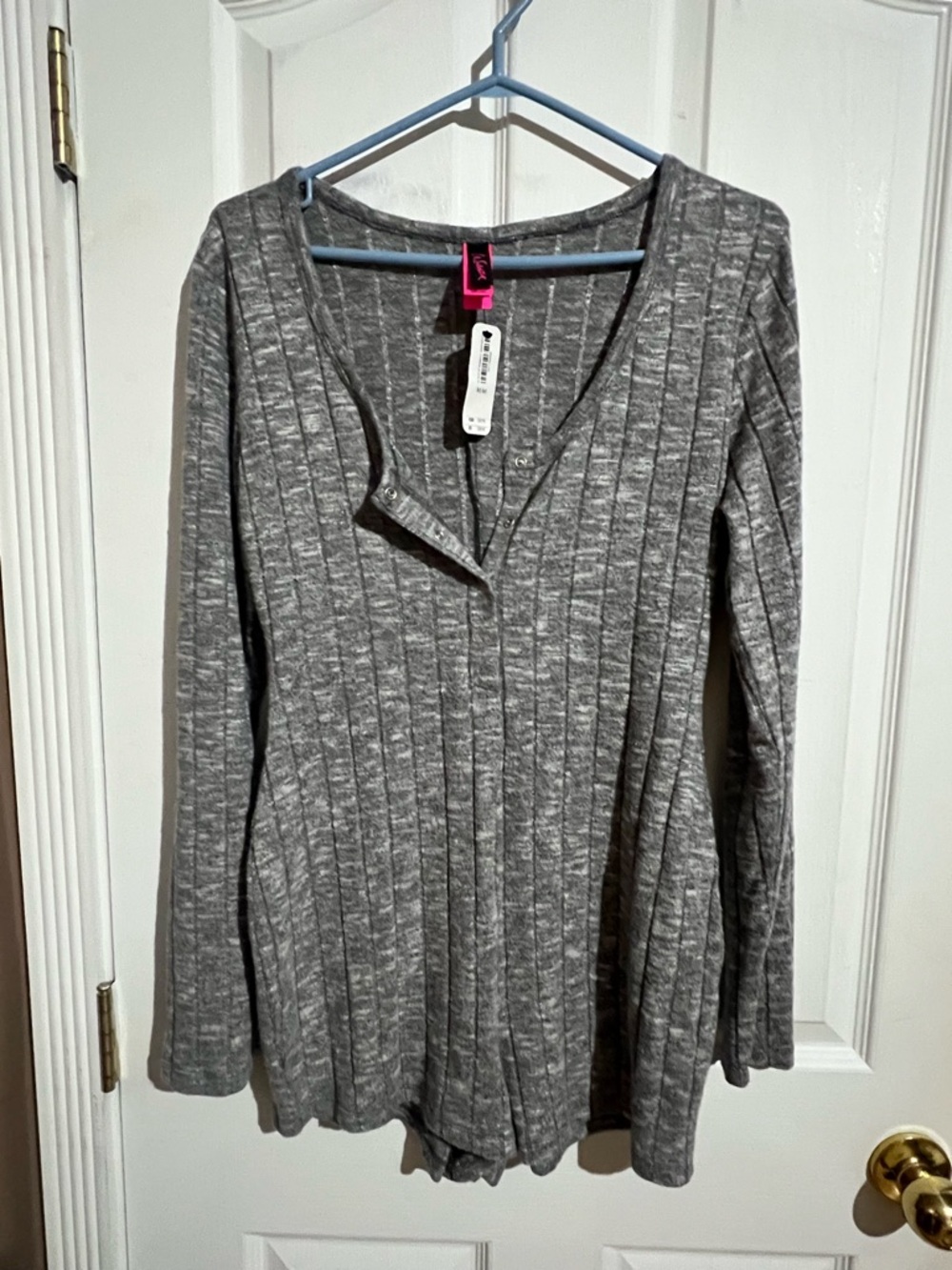 La SENZA Gray Ribbed Long Sleeve Henley Pajama jumper